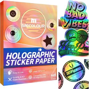 MECOLOUR Printable Holographic Sticker Paper for Inkjet Printer 8.5 x 11, for Cricut, Waterproof,Dries Quickly, Vivid Colors 30 SHEETS