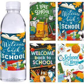 Welcome Back to School Water Bottle Label Stickers 16Pcs Beverage Bottle Cover Decorations I love School Mineral Water Bottle Cover School Time Theme Labels Stickers for Back to School Supplies Decor