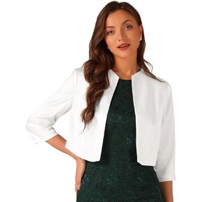 Allegra K Satin Cardigan for Women's Open Front Elegant Formal 3/4 Sleeve Bolero Shrug Jacket