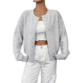 GORGLITTER Women's Button Down Drop Shoulder Pastel Knit Cardigan Open Front Cute Long Sleeve Sweater in Saudi Arabia