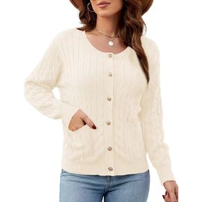 CiCiBird Women Fall Cable Knit Cardigan Sweater Long Sleeve Button Jacket Winter Chunky Open Front Coat