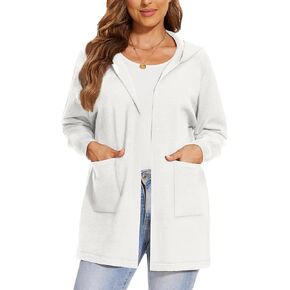 SMENG Women's Lightweight Hooded Sweater Open Front Cardigan Casual Knit Long Sleeve Outerwear with Pockets