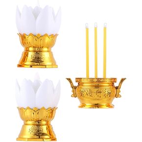 Uonlytech 1 Set Lotus Lamp Ornament Votive Candle Holders Menorah Led Night Light Bulbs Lotus Flower Light Led Light Stick Buddha Light Led Decor Plastic White Buddhist Lamp Shine