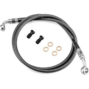 48" Extended Length Hydraulic Front Brake Line Kit Non-ABS Stainless Steel Compatible with Harley Sportster XL883 N/L, XL1200X/T 2004-2022 For 12" 14" 16" 18" Handlebar Black