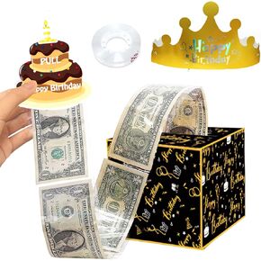 homimor Birthday Money Box for Cash Gift Pull, Money Gift Boxes for Cash with Pull Out Happy Birthday Day Card and 120Pcs Transparent Bags - A Fun and Loving Way to Offer Cash as A Gift