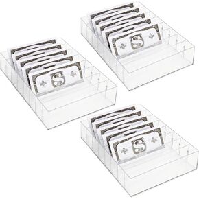 3Pcs Large Cash Tray Organizer 8 Section Money Cash Tray for Cash Stuffing Clear Plastic Bill Divider Storage Holder for Cash Envelope