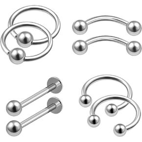 8Pcs Steel 18g Labret Studs Captive Bead Ring Curved Barbell Horseshoe Earring Piercing Jewelry Eyebrow 3mm Ball More Choices