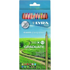 Lyra Graduate Colouring Pencils, 3.8mm Thick Lead, 12 Assorted Colours, Technical & Artistic Drawing, Cardboard Box, Ideal for Student Artists & Schools