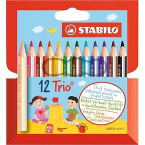 STABILO Triangular Coloring Pencil Trio thick short - Pack of 12 - Assorted Colors