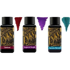 Diamine - 30ml Fountain Pen Ink - 3 Pack - Oxblood & Imperial Purple & Aurora Borealis