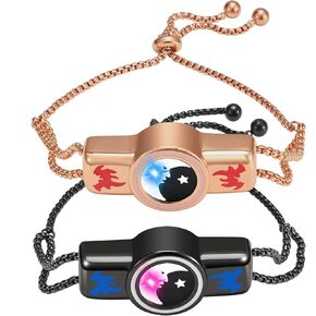 Long Distance Touch Bracelets, Send SOS SMS, Remote Smart Connection Vibration & Light Up Bracelet for Relationship Couples Girlfriend Boyfriend Family Passing on Love & Miss Gifts Jewelry Black Gold