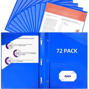 72 pcs Blue Plastic Folders with Clear Front Pocket 2 Pocket Folders with 3 Prongs Pocket Folders with Brads and Card Slot Fit Letter Size Paper for Office School Home Bussiness in Kuwait