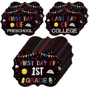 First and Last Day of School Sign Double Sided Back to School Chalkboard Style Photo Prop Signs for Kids Girls Boys Reusable 15 Grades Preschool Kindergarten First Grade Photo Props Supplies