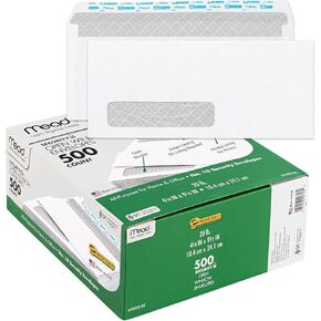 Mead Window Envelopes, Business Envelopes, Self Seal #10, Single Left Window, Peel And Seal Envelopes With Window, Security Tinted White Envelopes, 500 per Pack (742022)