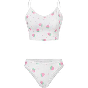 Verdusa Women's 2 Piece Lingerie Sets Cute Lace Trim Bra and Panty Set