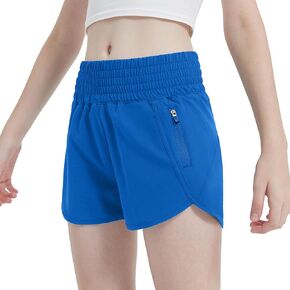Aurefin Girls High Waisted Athletic Shorts, Teen Girls Running Shorts with Zip Pocket Workout Sports Shorts for Youth Kids