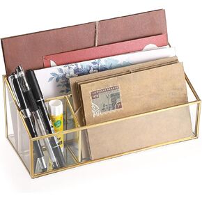 منظمو المكتب من الزجاج الذهبي BTSKY، منظمو البريد، منظمو الفواتير، ملحقات سطح المكتب ومنظمات مساحة العمل مع فتحتين لحامل البريد، فارز الرسائل وحامل القلم والقلم الرصاص in Kuwait