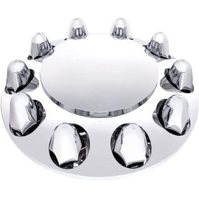 United Pacific 10347 - Axle Hub Cover - Chrome Front Axle Cover With Dome Cap And 1-1/2" Nut Covers - Push-On