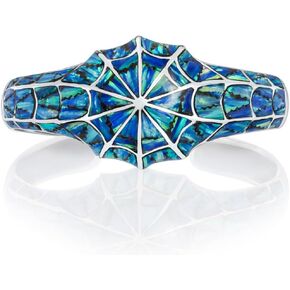 VY JEWELRY SPIDER NET CUFF – Blue Opal Stone 925 Sterling Silver Handmade Bracelet for Men and Women