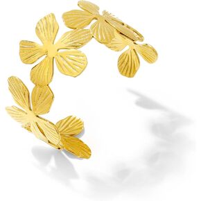 Badu Chunky Gold Cuff Bracelets for Women Vintage Gold Stainless Steel Flower Bracelet Trendy Boho Wide Open Cuff Bangles Jewellery Gift