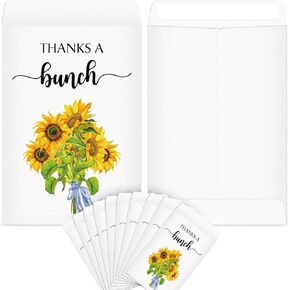 Fumete 100 Pcs Thank You Sunflower Seed Packets Wildflower Seed Packets Thanks a Bunch Party Favors Self Adhesive Seed Packets Envelopes Paper Seed Organizer for Appreciation Gifts, No Seeds