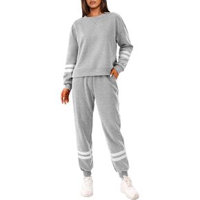PRETTYGARDEN Women's 2 Piece Outfits Striped Tracksuits Long Sleeve Sweatshirt Long Sweatpants Lounge Sets