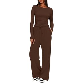 Darong Women's 2 Piece Sets Fall Outfits Long Sleeve Wide Leg Tracksuits Casual Lounge Set Matching Sets