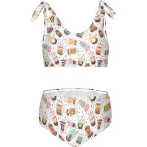 Buffalo Plaid Christmas Trees Kids Bikini Set Scoop Neck Bikini Sets Cute Swimsuit for Girls