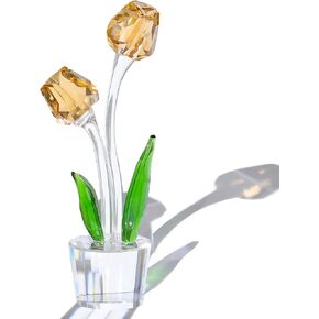 Crystal Purple Tulips Flower Figurines, Glass Bouquet Collectible Gifts for Her Wife Valentine's Day Wedding Anniversary, Table Centerpieces for Home Decor Keepsake