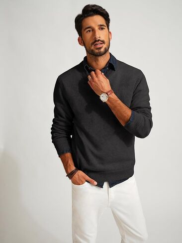PJ PAUL JONES Mens Knit Pullover Lightweight Long Sleeve Regular Fit Sweater Pullover Casual V Neck Wool Blend Sweater Dark Grey XL in Saudi Arabia
