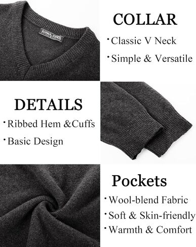 PJ PAUL JONES Mens Knit Pullover Lightweight Long Sleeve Regular Fit Sweater Pullover Casual V Neck Wool Blend Sweater Dark Grey XL in Saudi Arabia