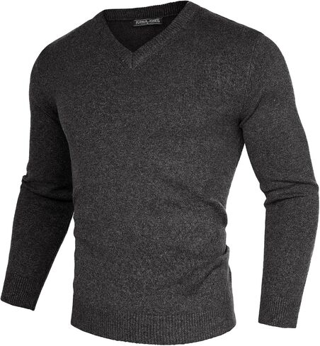 PJ PAUL JONES Mens Knit Pullover Lightweight Long Sleeve Regular Fit Sweater Pullover Casual V Neck Wool Blend Sweater Dark Grey XL in Saudi Arabia