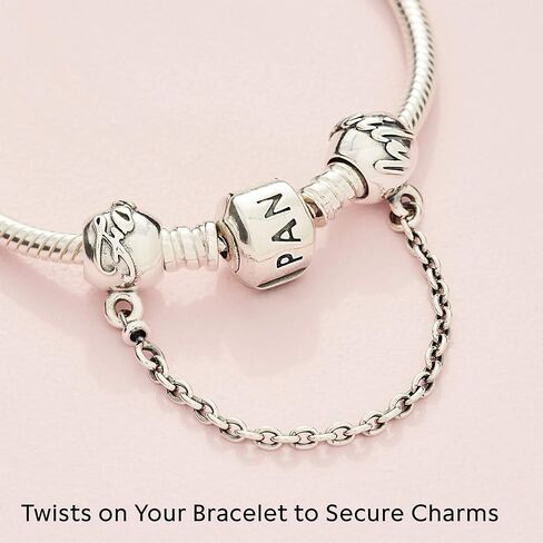 Pandora Jewelry Bundle with Gift Box - Sterling Silver Family Forever Safety Chain Charm & Moments Sterling Silver Snake Chain Charm Bracelet with Barrel Clasp, 7.9" - Gift for Women in Saudi Arabia