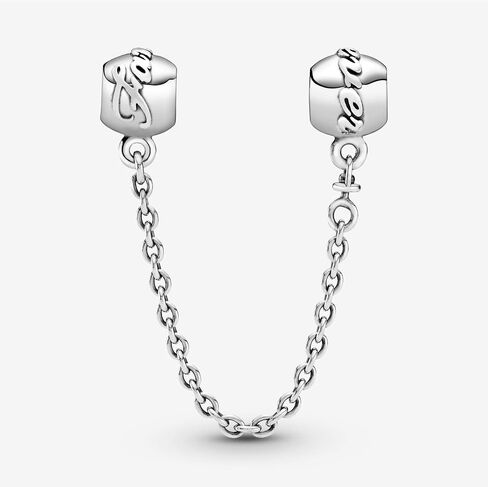 Pandora Jewelry Bundle with Gift Box - Sterling Silver Family Forever Safety Chain Charm & Moments Sterling Silver Snake Chain Charm Bracelet with Barrel Clasp, 7.9" - Gift for Women in Saudi Arabia