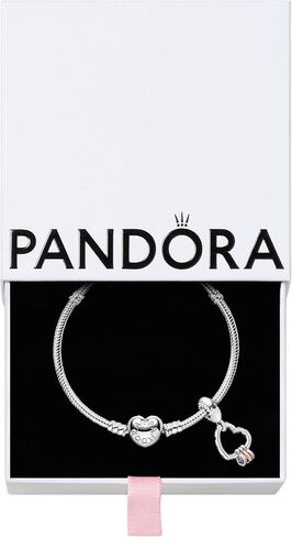 Pandora Heart Full of Hearts Set - Women's 14k Rose Gold-Plated and Sterling SilverHeart Full of Hearts Dangle Charm & Heart Clasp Snake Chain Bracelet - Jewellery Set With Gift Box in Saudi Arabia
