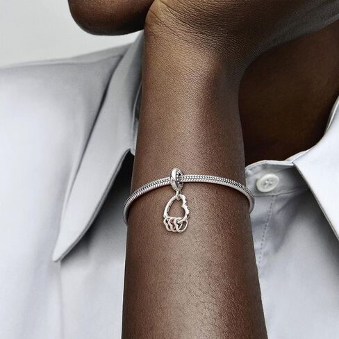 Pandora Heart Full of Hearts Set - Women's 14k Rose Gold-Plated and Sterling SilverHeart Full of Hearts Dangle Charm & Heart Clasp Snake Chain Bracelet - Jewellery Set With Gift Box in Saudi Arabia