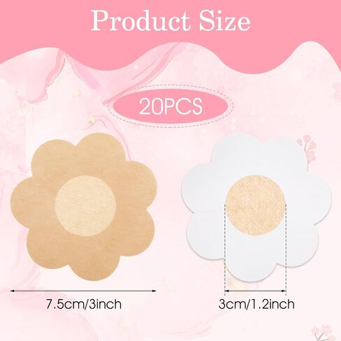 20 Pieces Nipple Breast Covers Disposable Bra Pasties Self-Adhesive No Show Bra Petal Bra Pad for Women in Saudi Arabia