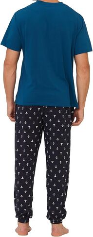Keyocean Mens Pajama Set, Soft Cotton V-Neck Short-Sleeve T-Shirt & Pants Summer PJ Set for Sleeping in Saudi Arabia