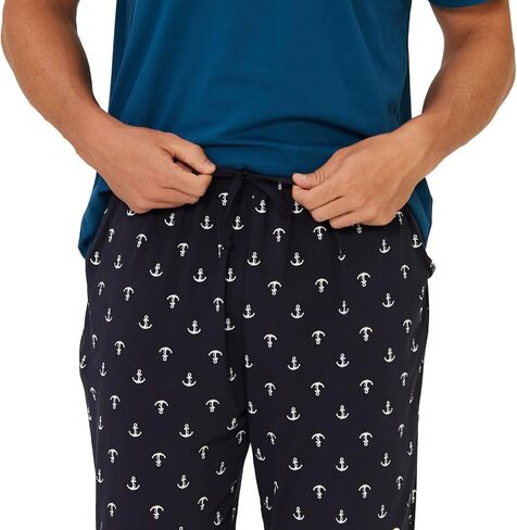 Keyocean Mens Pajama Set, Soft Cotton V-Neck Short-Sleeve T-Shirt & Pants Summer PJ Set for Sleeping in Saudi Arabia