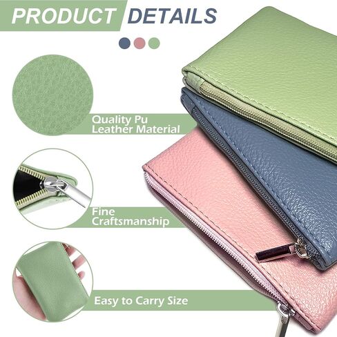 محفظة عملات معدنية مكونة من 3 قطع، محفظة عملات معدنية بسحاب من البولي يوريثان، محفظة تغيير صغيرة محمولة للرجال والنساء مفتاح معرف بطاقة الائتمان in Kuwait