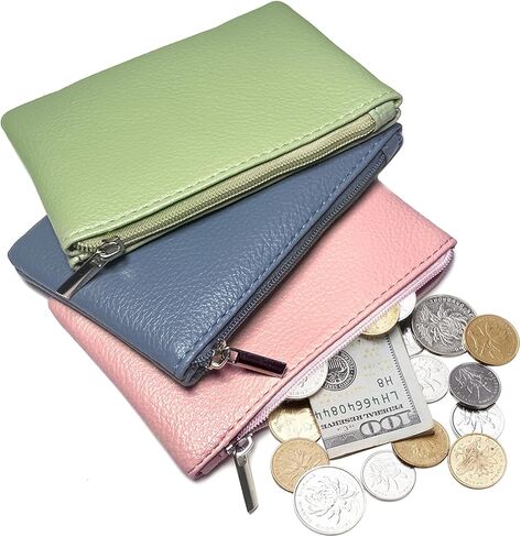 محفظة عملات معدنية مكونة من 3 قطع، محفظة عملات معدنية بسحاب من البولي يوريثان، محفظة تغيير صغيرة محمولة للرجال والنساء مفتاح معرف بطاقة الائتمان in Kuwait