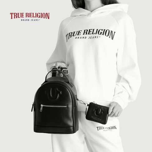 مجموعة محفظة نسائية صغيرة من True Religion، حقيبة يد صغيرة على الظهر ومحفظة للعملات المعدنية بسلسلة مفاتيح، أسود، مقاس واحد in Saudi Arabia