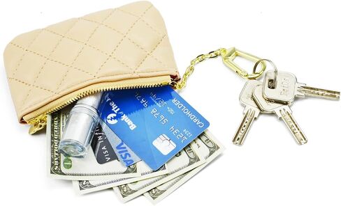 Leather Coin Purse Stripe Wallet for Women Men Portable Small Keychain Wallet Pouch Change Card Holder with Zipper(B-Stripe Brown) in Saudi Arabia