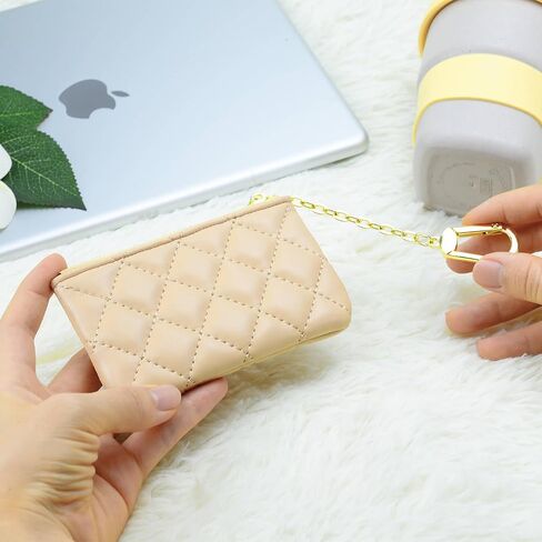 Leather Coin Purse Stripe Wallet for Women Men Portable Small Keychain Wallet Pouch Change Card Holder with Zipper(B-Stripe Brown) in Saudi Arabia