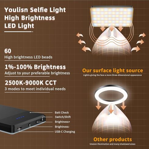 ضوء سيلفي ليد، ضوء هاتف مع مشبك، ضوء سيلفي قابل لإعادة الشحن بقدرة 3000 مللي أمبير في الساعة، ضوء صور مع 3 أوضاع إضاءة، ضوء ليد محمول للهاتف، آيفون، الكمبيوتر المحمول، الصور، تسجيل الفيديو، تيك توك، سيلفي، لايف، مدونة فيديو in Kuwait