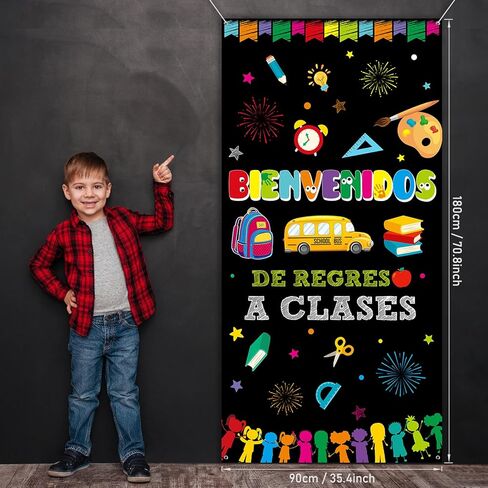 Bienvenidos Spanish Welcome Back to School ديكورات غطاء الباب، العودة إلى المدرسة ديكور باب الفصل الدراسي، العودة إلى المدرسة راية ديكور باب الفصل الدراسي للمعلمين اللوازم المدرسية 70.8 بوصة × 35.4 بوصة in Kuwait