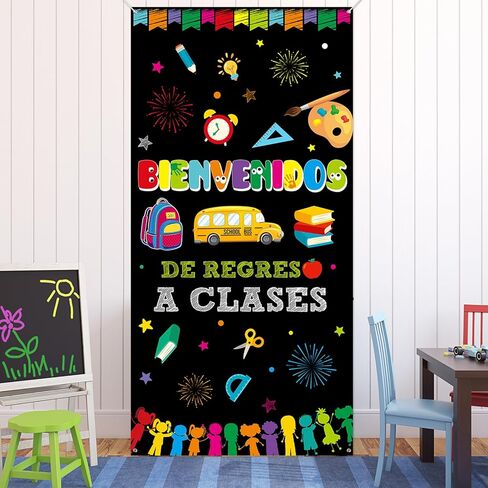 Bienvenidos Spanish Welcome Back to School ديكورات غطاء الباب، العودة إلى المدرسة ديكور باب الفصل الدراسي، العودة إلى المدرسة راية ديكور باب الفصل الدراسي للمعلمين اللوازم المدرسية 70.8 بوصة × 35.4 بوصة in Kuwait