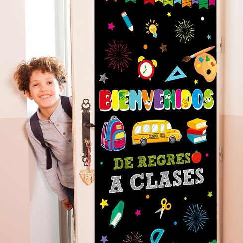 Bienvenidos Spanish Welcome Back to School ديكورات غطاء الباب، العودة إلى المدرسة ديكور باب الفصل الدراسي، العودة إلى المدرسة راية ديكور باب الفصل الدراسي للمعلمين اللوازم المدرسية 70.8 بوصة × 35.4 بوصة in Kuwait
