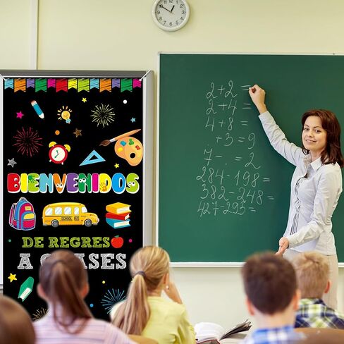 Bienvenidos Spanish Welcome Back to School ديكورات غطاء الباب، العودة إلى المدرسة ديكور باب الفصل الدراسي، العودة إلى المدرسة راية ديكور باب الفصل الدراسي للمعلمين اللوازم المدرسية 70.8 بوصة × 35.4 بوصة in Kuwait