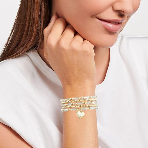 Colorful Crystal Gold Beaded Stackable Bracelets For Women Dainty Stretch 14K Real Gold Plated Beaded Heart Charm Bracelets Summer Beach Boho Bracelets for Women in Kuwait